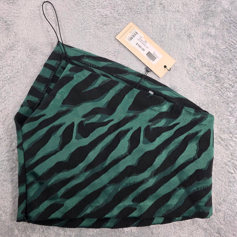 Bec + Bridge Discotheque Zebra One Shoulder Top Emerald Green 4 Womens NWT - Picture 2 of 9